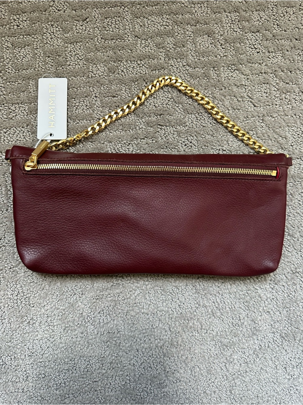 Hammitt Invitation Clutch Zebra Raffia Oxblood Leather Gold Chain New With Tags - Picture 6 of 15
